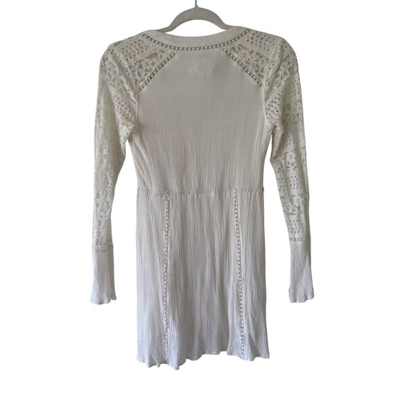 Lost + Wander Lace Crochet  V-Neck Tunic Dress White With Long Sleeves - Picture 3 of 13
